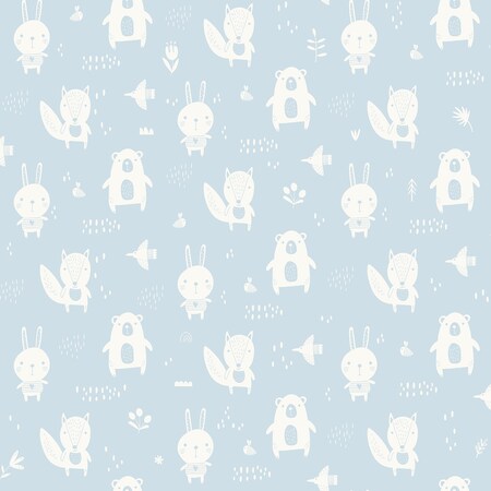Manhattan Comfort Harrison Bitsy Sky Blue Woodland 33 ft L X 209 in W Wallpaper BR4060-91311